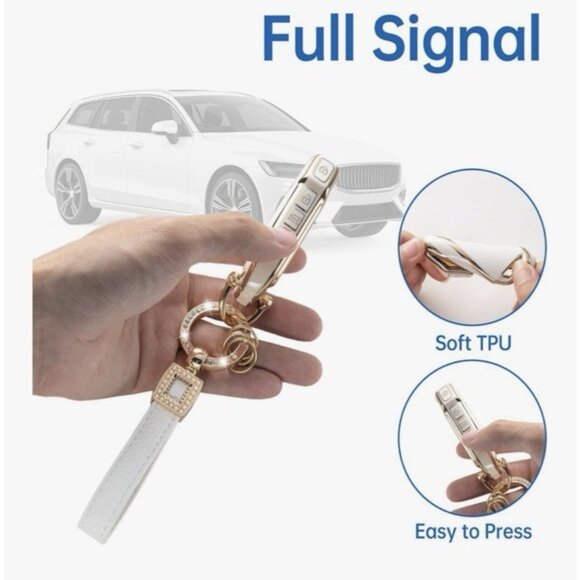 White Car Key Fob Cover with Pearl Keychain Lanyard Cute Modern Car Accessory - Picture 4 of 6